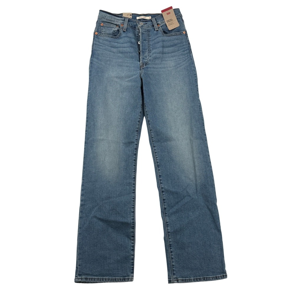 Levis Ribcage Straight Jeans Women's 29x32 Super High Rise Blue Denim New